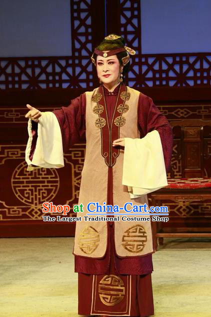 Chinese Shaoxing Opera Lao Dan Dress and Headdress Yue Opera Shuang Jiao Jie Qin Elderly Female Garment Dame Apparels Costumes