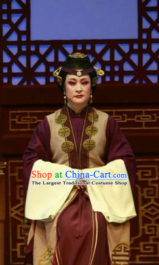 Chinese Shaoxing Opera Lao Dan Dress and Headdress Yue Opera Shuang Jiao Jie Qin Elderly Female Garment Dame Apparels Costumes