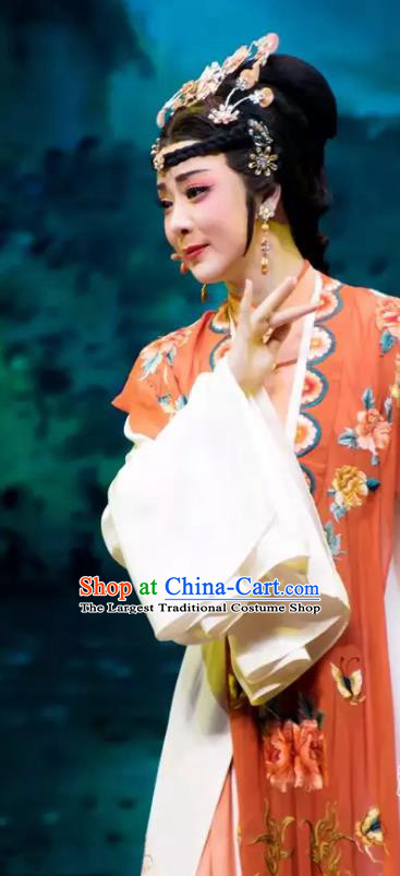 Chinese Shaoxing Opera Hua Tan Apparels and Headpieces Yue Opera Young Female Costumes Shuang Jiao Jie Qin Noble Lady Dress Garment