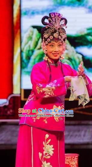 Chinese Shaoxing Opera Xiao Dan Apparels and Headwear Yue Opera Tell On Sargam Slave Girl Garment Costumes Maidservant Rosy Dress
