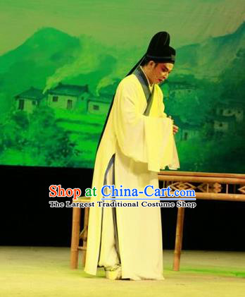 Chinese Yue Opera Scholar Shuang Jiao Jie Qin Costumes and Hat Shaoxing Opera Young Male Garment White Robe Niche Apparels
