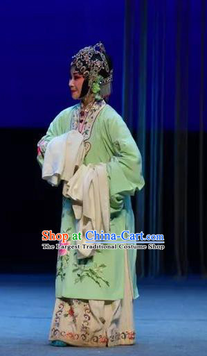 Chinese Shaoxing Opera Huadan Apparels and Headdress Yue Opera Tell On Sargam Garment Costumes Young Lady Green Dress