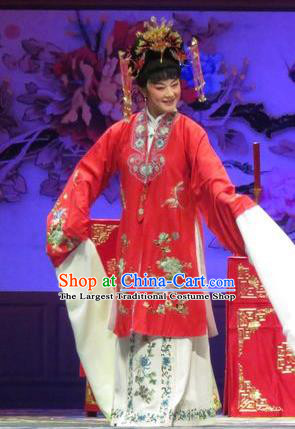 Chinese Shaoxing Opera Bride Apparels and Headdress Yue Opera Tell On Sargam Garment Costumes Young Female Red Dress