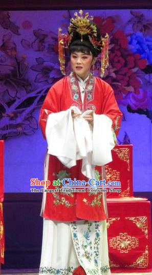 Chinese Shaoxing Opera Bride Apparels and Headdress Yue Opera Tell On Sargam Garment Costumes Young Female Red Dress