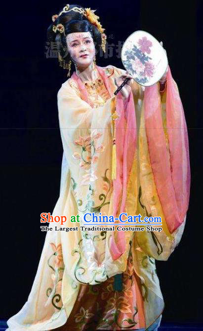 Chinese Shaoxing Opera Hua Tan Costumes and Headpieces Yue Opera Farewell Song of Da Tang Apparels Garment Princess Taiping Dress