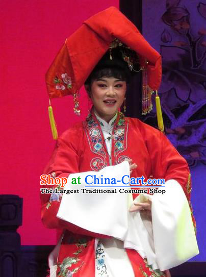 Chinese Shaoxing Opera Bride Apparels and Headdress Yue Opera Tell On Sargam Garment Costumes Young Female Red Dress