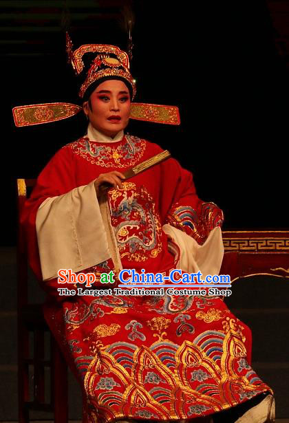 Chinese Yue Opera Scholar The Ungrateful Lover Qing Tan Garment Costumes and Headwear Shaoxing Opera Xiaosheng Apparels Clothing Red Embroidered Robe
