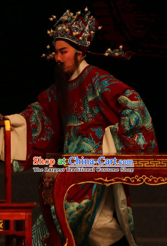 Chinese Yue Opera Elderly Male Embroidered Robe The Ungrateful Lover Qing Tan Garment Costumes and Headwear Shaoxing Opera Laosheng Apparels Official Clothing