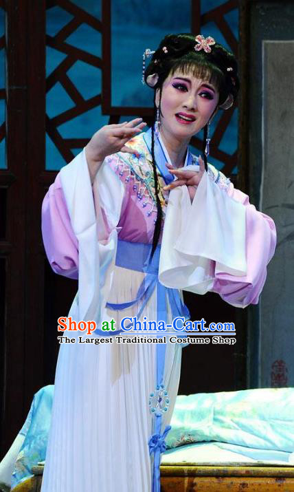 Chinese Shaoxing Opera Courtesan Jiao Guiying Costumes and Hair Accessories Yue Opera The Ungrateful Lover Qing Tan Dress Actress Young Lady Garment Apparels