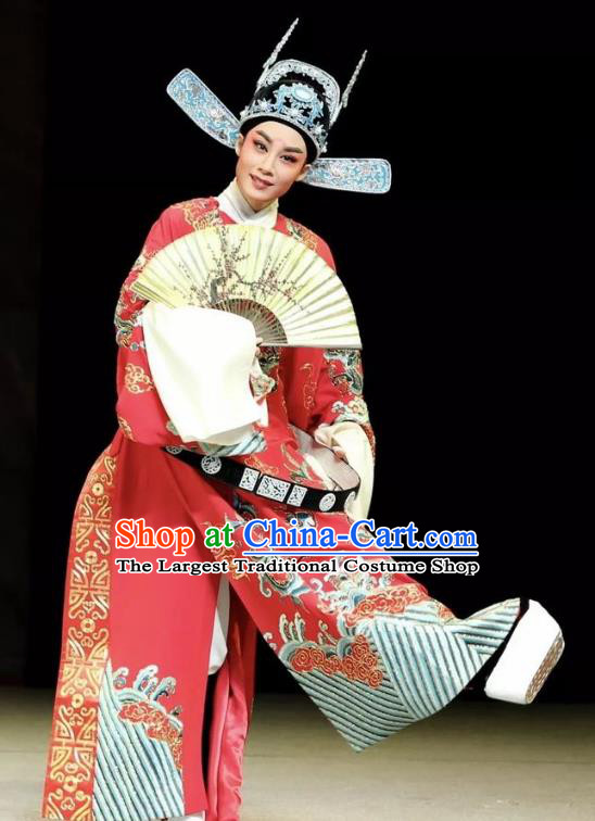 Chinese Yue Opera Official The Ungrateful Lover Qing Tan Garment Costumes and Headwear Shaoxing Opera Xiaosheng Clothing Apparels Wang Kui Embroidered Robe
