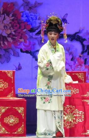 Chinese Shaoxing Opera Young Female Apparels and Headpieces Yue Opera Tell On Sargam Costumes Hua Tan White Dress Zhang Mingzhu Garment