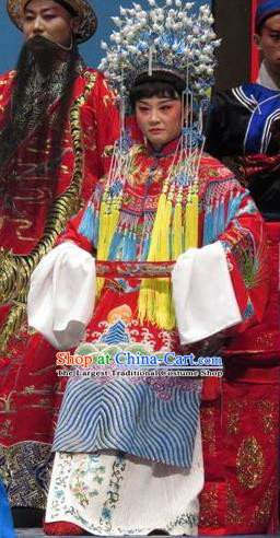 Chinese Shaoxing Opera Bride Embroidered Robe and Headwear Yue Opera Tell On Sargam Costumes Red Dress Zhang Mingzhu Garment Apparels