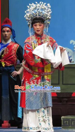Chinese Shaoxing Opera Bride Embroidered Robe and Headwear Yue Opera Tell On Sargam Costumes Red Dress Zhang Mingzhu Garment Apparels