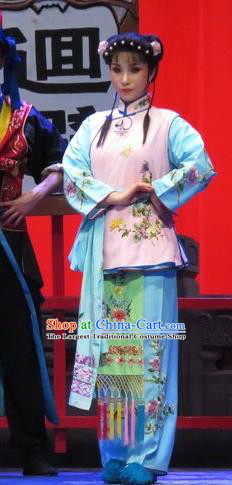 Chinese Shaoxing Opera Maidservant Costumes and Headpieces Yue Opera Xiaodan Tell On Sargam Dress Servant Girl Apparels Garment