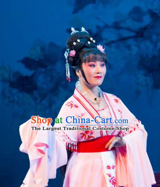 Chinese Shaoxing Opera Diva Hua Tan Garment Yue Opera Lu You And Tang Wan Costumes Apparels Noble Lady Pink Dress and Headpieces