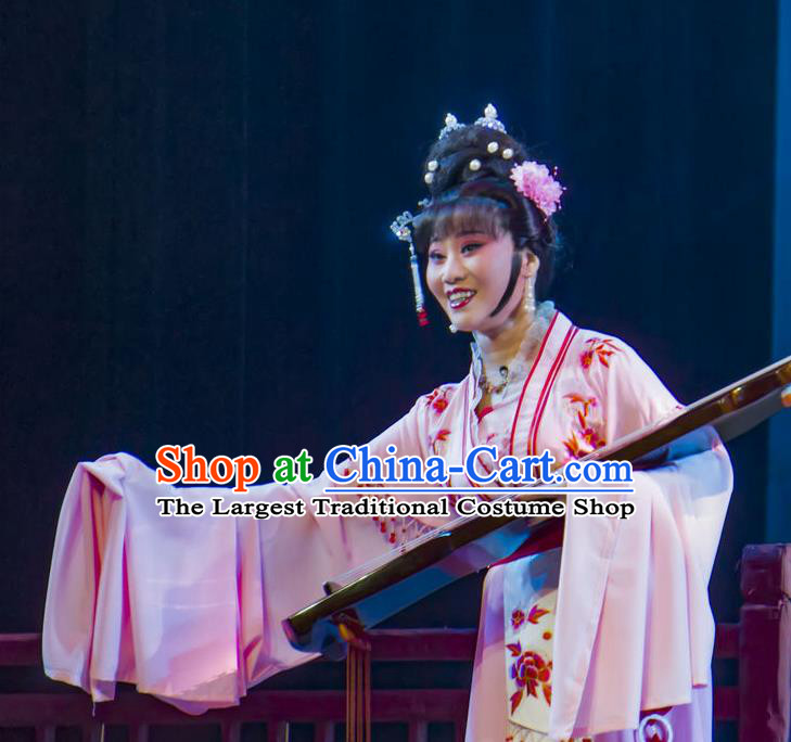 Chinese Shaoxing Opera Diva Hua Tan Garment Yue Opera Lu You And Tang Wan Costumes Apparels Noble Lady Pink Dress and Headpieces