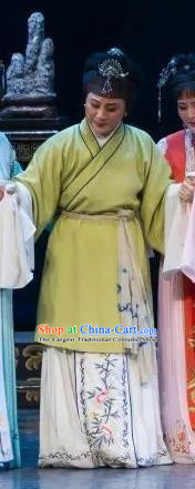 Chinese Shaoxing Opera Old Female Green Dress Apparels Yue Opera Wu Nv Bai Shou Lao Dan Costumes Elderly Female Garment and Headpiece