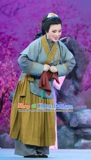 Chinese Shaoxing Opera Maidservant Dress Costume and Hair Ornaments Yue Opera Garment Tan Chun Elderly Female Apparels