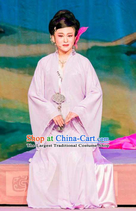 Chinese Shaoxing Opera Dame Dress Costumes and Hair Accessories Hu Die Meng Butterfly Dream Yue Opera Elderly Female Garment Apparels