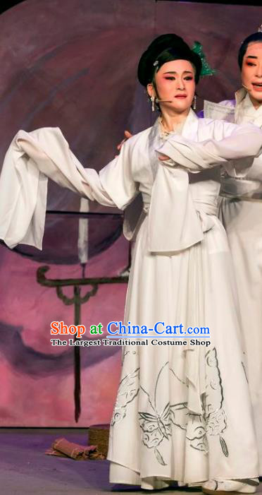 Chinese Shaoxing Opera Dan Role White Dress and Headpieces Hu Die Meng Butterfly Dream Yue Opera Garment Dame Tian Xiu Apparels Costumes