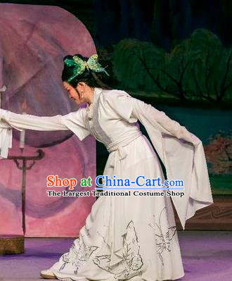 Chinese Shaoxing Opera Dan Role White Dress and Headpieces Hu Die Meng Butterfly Dream Yue Opera Garment Dame Tian Xiu Apparels Costumes