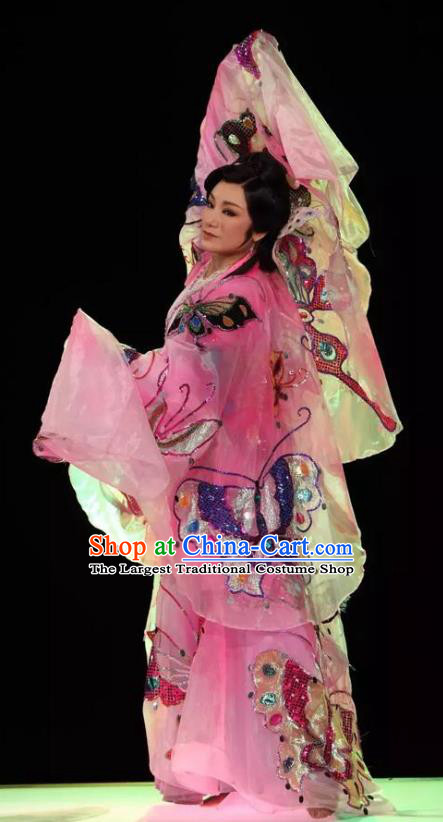 Chinese Shaoxing Opera Dance Dress and Headpiece Hu Die Meng Butterfly Dream Yue Opera Garment Young Lady Apparels Costumes