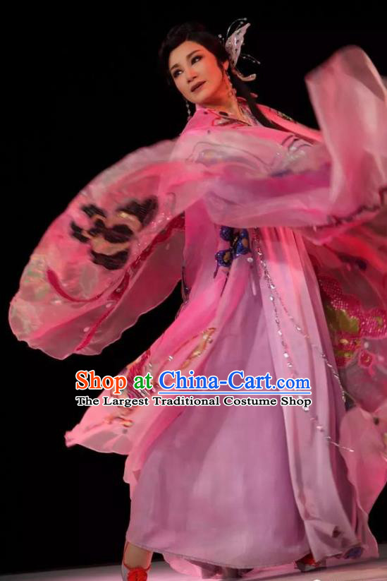 Chinese Shaoxing Opera Dance Dress and Headpiece Hu Die Meng Butterfly Dream Yue Opera Garment Young Lady Apparels Costumes