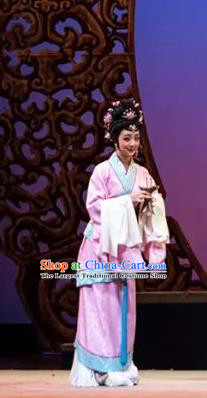 Chinese Shaoxing Opera Princess Costumes and Hair Accessories Changle Palace Yue Opera Apparels Garment Actress Hua Tan Pink Dress
