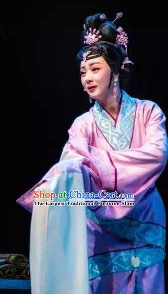 Chinese Shaoxing Opera Princess Costumes and Hair Accessories Changle Palace Yue Opera Apparels Garment Actress Hua Tan Pink Dress