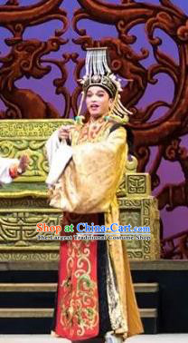 Chinese Yue Opera Emperor Liu Xiu Apparels Costumes and Headwear Shaoxing Opera Changle Palace Monarch Garment