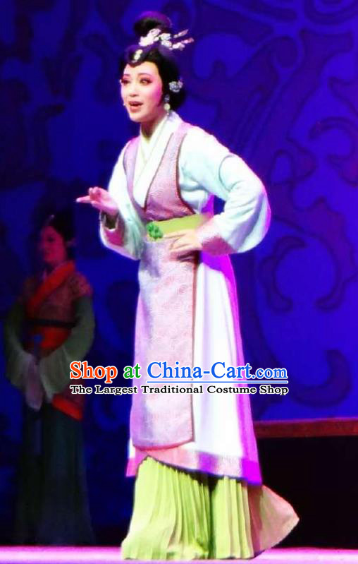 Chinese Shaoxing Opera Civilian Lady Costumes and Headdress Changle Palace Yue Opera Actress Garment Han Dynasty Female Cao Huiniang Apparels