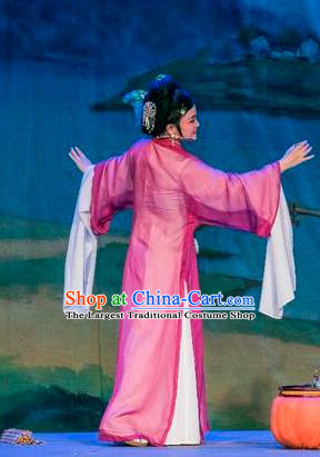 Chinese Shaoxing Opera Young Female Rosy Dress Costumes and Headpieces Hu Die Meng Butterfly Dream Yue Opera Dame Garment Apparels