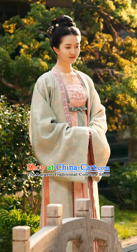 Chinese Ancient Palace Lady Historical Costumes and Hair Accessories Drama Serenade of Peaceful Joy Garment Song Dynasty Imperial Consort Miao Hanfu Dress
