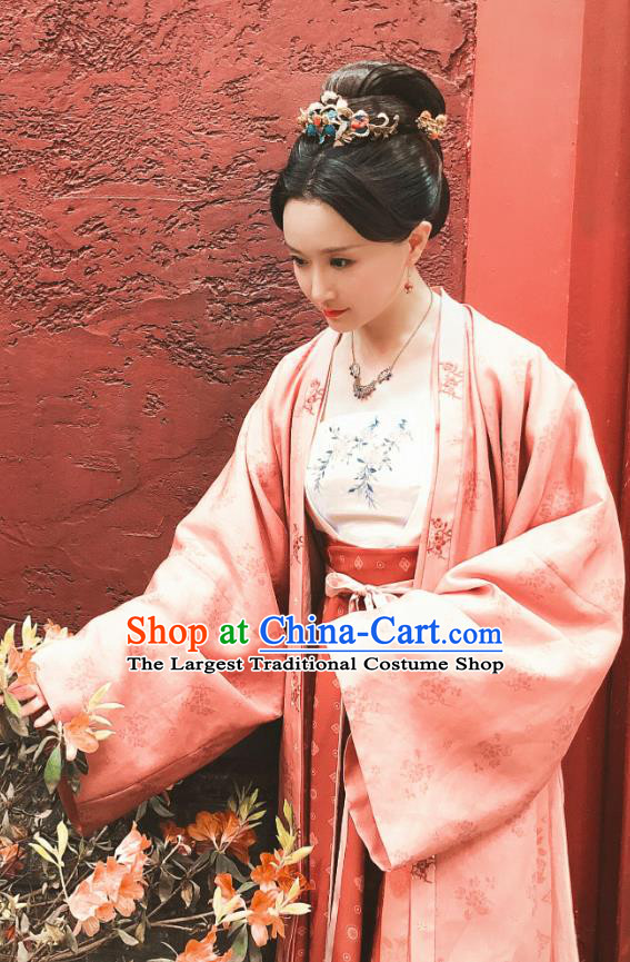 Chinese Ancient Song Dynasty Noble Consort Hanfu Dress Garment and Headpieces Drama Serenade of Peaceful Joy Court Female Historical Costumes