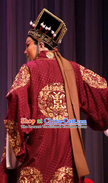 Chinese Yue Opera Elderly Male Apparels San Kan Yu Mei Costumes and Hat Shaoxing Opera Laosheng Garment Landlord Robe