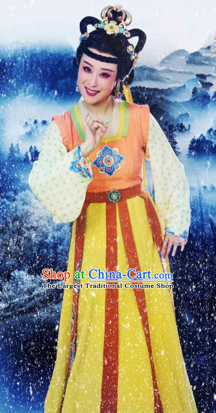 Chinese Shaoxing Opera Palace Lady Dress Costumes and Headpieces The Desolate Palace of Liao Yue Opera Xiao Dan Garment Court Maid Apparels