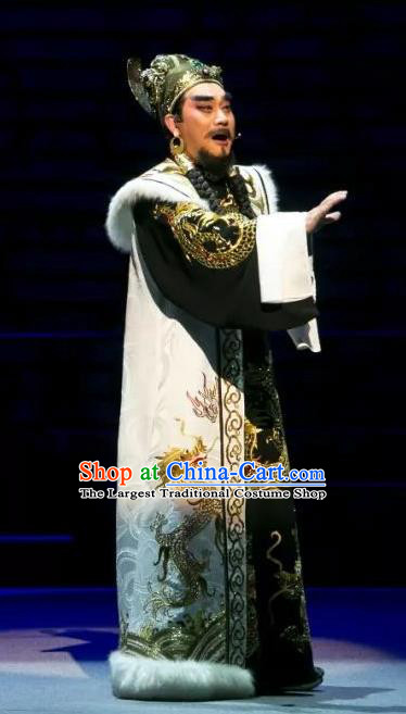 Chinese Yue Opera Old Man Costumes and Headwear Shaoxing Opera The Desolate Palace of Liao Apparels Royal King Clothing Garment