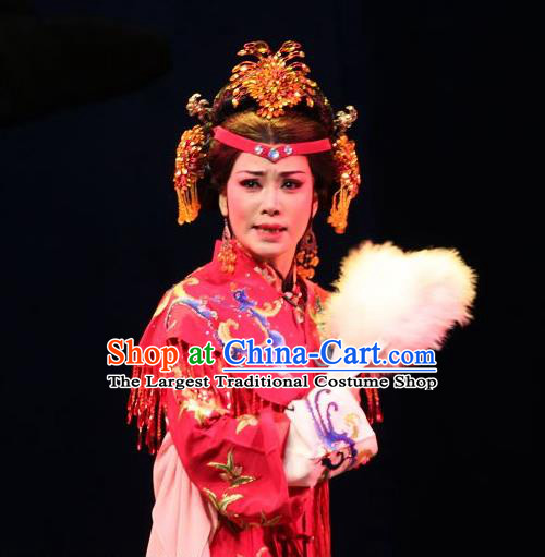 Feng Jie Chinese Shaoxing Opera Noble Mistress Wang Xifeng Red Dress Apparels and Headpieces Yue Opera Hua Tan Costumes Garment