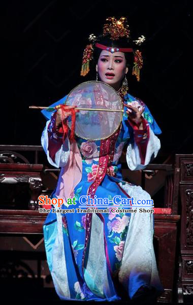 Feng Jie Chinese Shaoxing Opera Noble Young Mistress Wang Xifeng Apparels and Headdress Yue Opera Hua Tan Costumes Actress Dress Garment