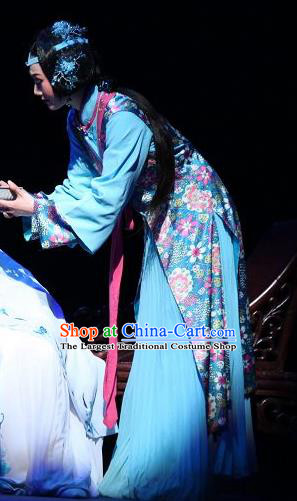 Chinese Shaoxing Opera Feng Jie Noble Consort Apparels and Headpiece Yue Opera Xiaodan Costumes Servant Woman Qiu Tong Dress Garment