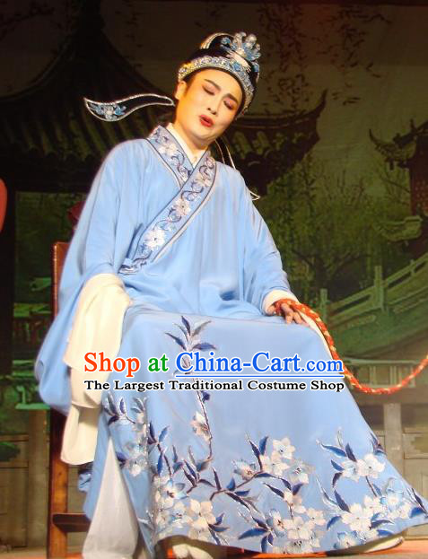 Lions Roar Chinese Yue Opera Scholar Chen Zao Costumes and Hat Shaoxing Opera Xiaosheng Young Male Garment Apparels
