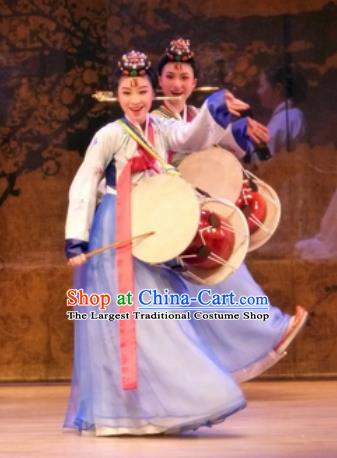Chinese Shaoxing Opera Korean Dance Garment and Headdress Chunh Yang Yue Opera Geisha Dress Apparels Costumes