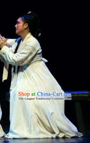 Chinese Shaoxing Opera Geisha Chun Xiang White Hanbok Garment and Headpieces Chunh Yang Yue Opera Hua Tan Dress Costumes Apparels