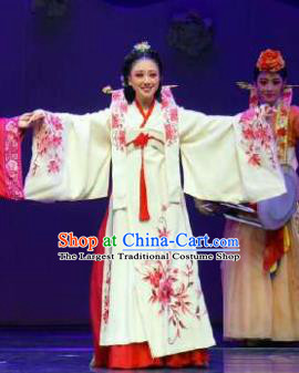 Chinese Shaoxing Opera Korean Geisha Hanbok Garment Apparels and Headdress Chunh Yang Yue Opera Young Female Chun Xiang Dress Costumes