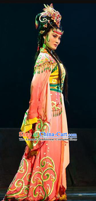 Chinese Shaoxing Opera Hua Tan Costumes and Hair Accessories Yue Opera Hai Ming Zhu Princess Hailong Dress Apparels Actress Garment