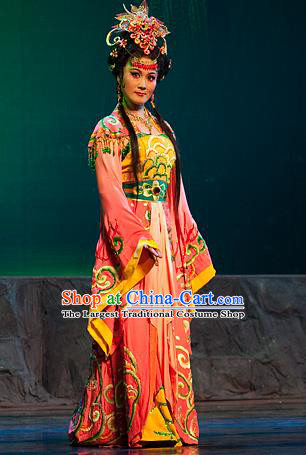 Chinese Shaoxing Opera HUa Tan Costumes and Hair Accessories Yue Opera Hai Ming Zhu Princess Hailong Dress Apparels Actress Garment