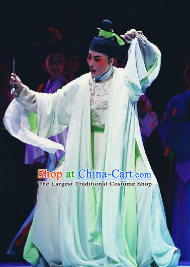 Liu Yong Chinese Yue Opera Xiao Sheng Poet Garment and Headwear Shaoxing Opera Scholar Apparels Costumes Young Male Role