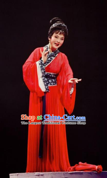 Meng Jiangnv Chinese Shaoxing Opera Hua Tan Costumes and Headdress Yue Opera Actress Garment Apparels Red Dress