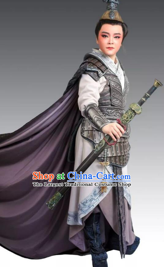 Chinese Yue Opera Wusheng Zhong Si Armor Costumes and Headpieces From Love to Patriotism Deliver the Messenger Shaoxing Opera General Garment Apparels