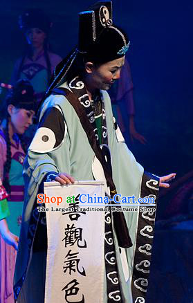 Chinese Yue Opera Taoist Chou Role Costumes and Hat Hai Ming Zhu Shaoxing Opera Elderly Male Garment Apparels